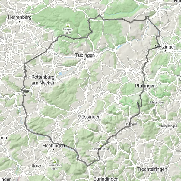 Karten-Miniaturansicht der Radinspiration "Erkunden Sie die schwäbische Alb mit dem Rennrad" in Tübingen, Germany. Erstellt vom Tarmacs.app-Routenplaner für Radtouren