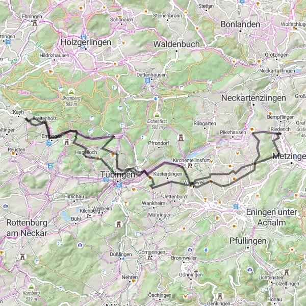 Karten-Miniaturansicht der Radinspiration "Genussvolles Rennradfahren im Schwäbischen Flachland" in Tübingen, Germany. Erstellt vom Tarmacs.app-Routenplaner für Radtouren