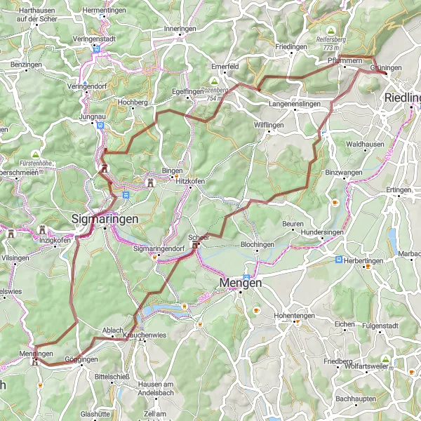 Karten-Miniaturansicht der Radinspiration "Tour durch Sigmaringen und Krauchenwies" in Tübingen, Germany. Erstellt vom Tarmacs.app-Routenplaner für Radtouren