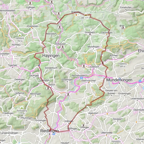 Map miniature of "Tautschbuch and Zwiefalten Gravel Exploration" cycling inspiration in Tübingen, Germany. Generated by Tarmacs.app cycling route planner