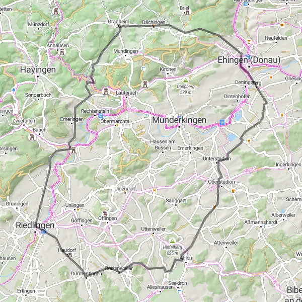Karten-Miniaturansicht der Radinspiration "Genussvolle Tour entlang der Donau" in Tübingen, Germany. Erstellt vom Tarmacs.app-Routenplaner für Radtouren