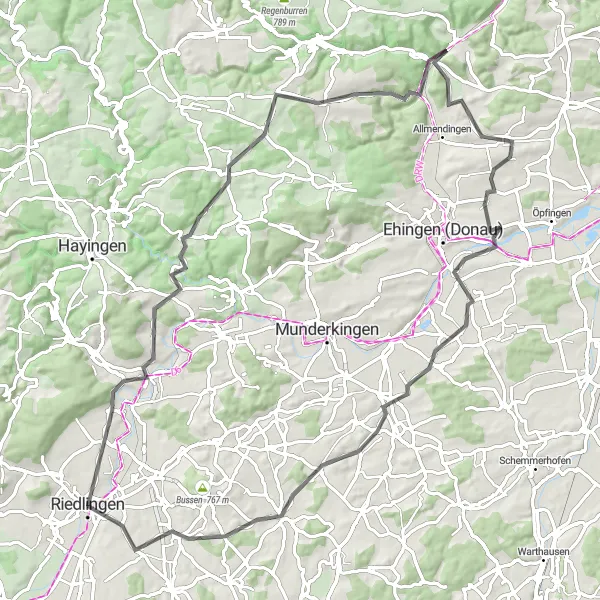 Map miniature of "Granheim Road Adventure" cycling inspiration in Tübingen, Germany. Generated by Tarmacs.app cycling route planner