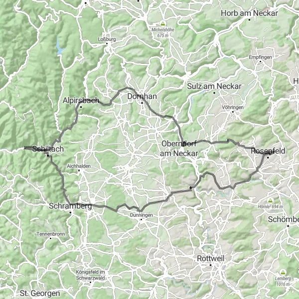 Map miniature of "The Scenic Road Journey" cycling inspiration in Tübingen, Germany. Generated by Tarmacs.app cycling route planner
