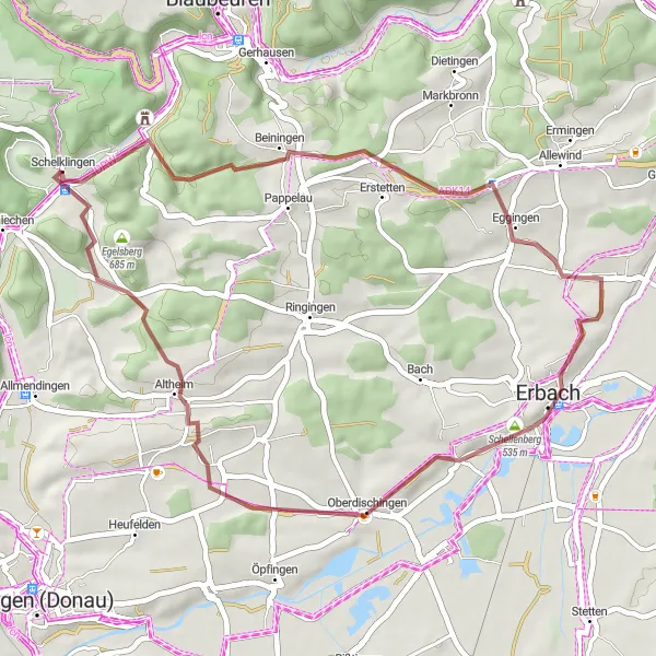 Map miniature of "Sirgenstein Castle Gravel Adventure" cycling inspiration in Tübingen, Germany. Generated by Tarmacs.app cycling route planner