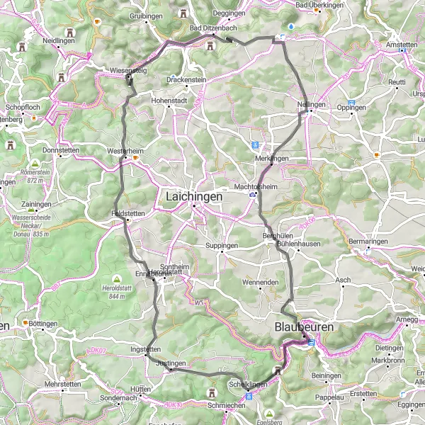 Map miniature of "The Swabian Alb Adventure" cycling inspiration in Tübingen, Germany. Generated by Tarmacs.app cycling route planner