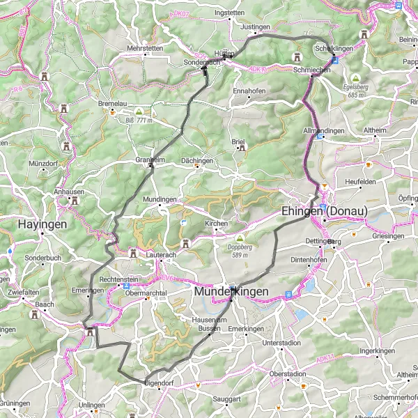 Map miniature of "Zwiefaltendorf Castle Loop" cycling inspiration in Tübingen, Germany. Generated by Tarmacs.app cycling route planner