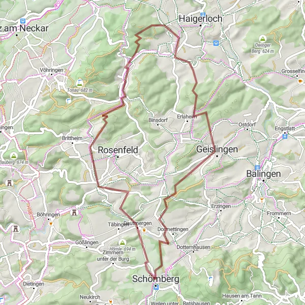 Map miniature of "Discovering Dormettingen" cycling inspiration in Tübingen, Germany. Generated by Tarmacs.app cycling route planner