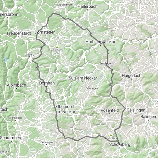 Map miniature of "Zimmern Loop" cycling inspiration in Tübingen, Germany. Generated by Tarmacs.app cycling route planner