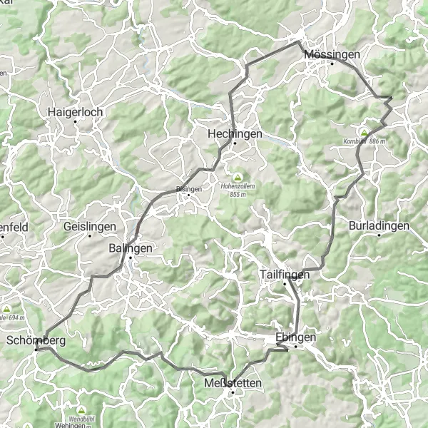 Map miniature of "Alb Mountain Loop" cycling inspiration in Tübingen, Germany. Generated by Tarmacs.app cycling route planner