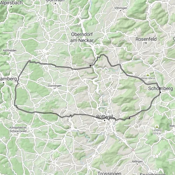 Map miniature of "Schömberg Round Trip" cycling inspiration in Tübingen, Germany. Generated by Tarmacs.app cycling route planner