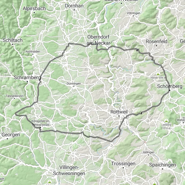 Map miniature of "The Schwarzwald Challenge Route" cycling inspiration in Tübingen, Germany. Generated by Tarmacs.app cycling route planner