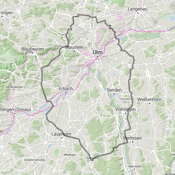 Karten-Miniaturansicht der Radinspiration "Rund um Laupheim Tour" in Tübingen, Germany. Erstellt vom Tarmacs.app-Routenplaner für Radtouren