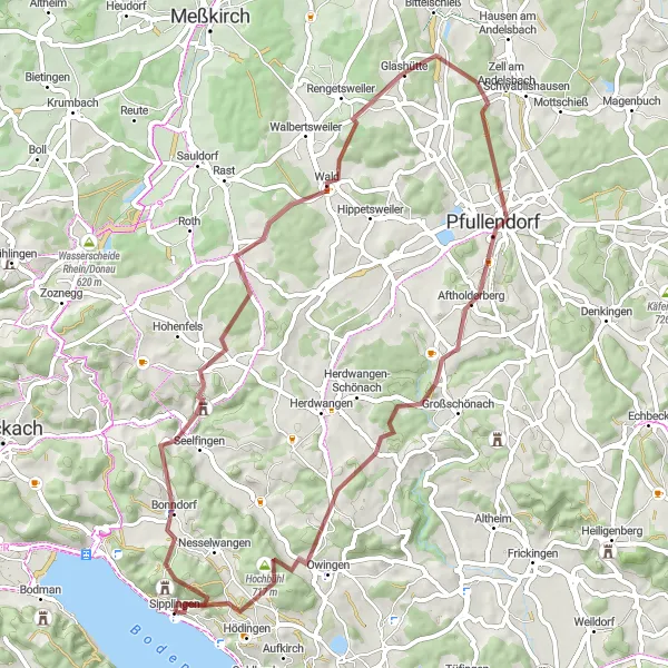 Karten-Miniaturansicht der Radinspiration "Gravel-Abenteuer nach Pfullendorf" in Tübingen, Germany. Erstellt vom Tarmacs.app-Routenplaner für Radtouren