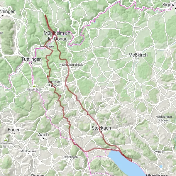 Karten-Miniaturansicht der Radinspiration "Durch Wälder und Dörfer im Hegau" in Tübingen, Germany. Erstellt vom Tarmacs.app-Routenplaner für Radtouren