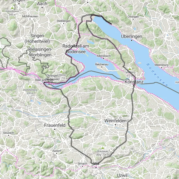 Map miniature of "Lake Constance Road Adventure" cycling inspiration in Tübingen, Germany. Generated by Tarmacs.app cycling route planner