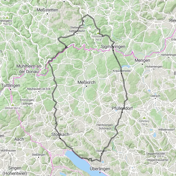 Karten-Miniaturansicht der Radinspiration "Historische Tour um Sigmaringen" in Tübingen, Germany. Erstellt vom Tarmacs.app-Routenplaner für Radtouren