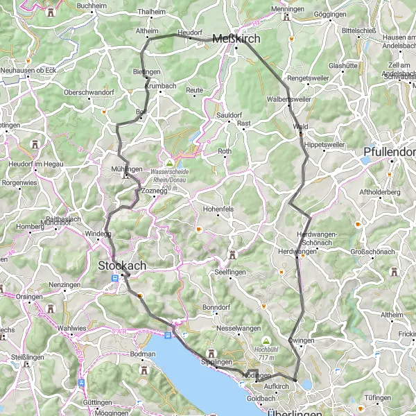 Karten-Miniaturansicht der Radinspiration "Rund um Sipplingen und Owingen" in Tübingen, Germany. Erstellt vom Tarmacs.app-Routenplaner für Radtouren