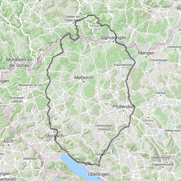 Map miniature of "Challenging Road Adventure" cycling inspiration in Tübingen, Germany. Generated by Tarmacs.app cycling route planner