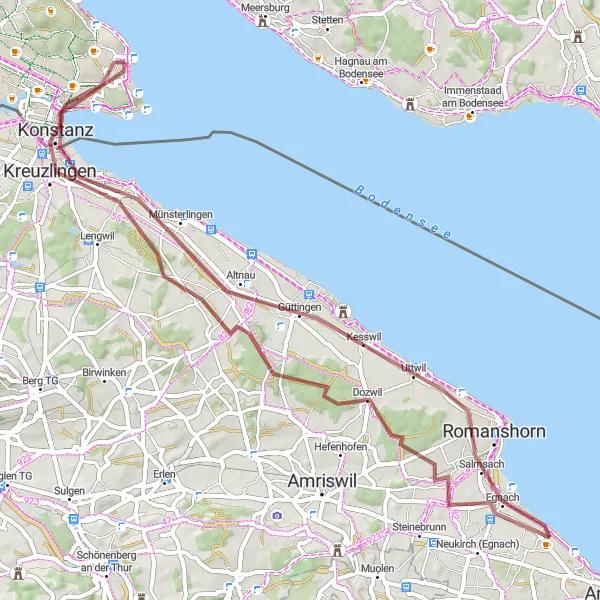 Map miniature of "The Serene Gravel Loop" cycling inspiration in Tübingen, Germany. Generated by Tarmacs.app cycling route planner
