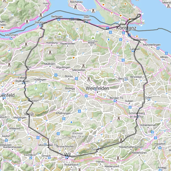 Map miniature of "Hidden Gems of Eastern Lake Constance" cycling inspiration in Tübingen, Germany. Generated by Tarmacs.app cycling route planner