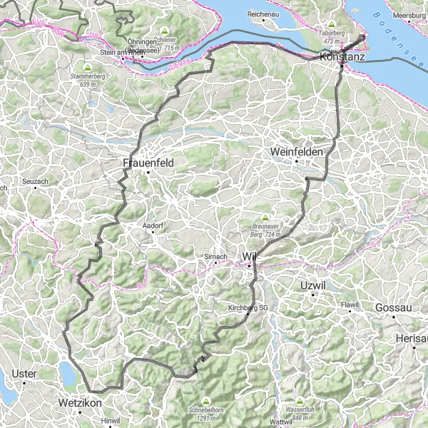 Map miniature of "The Hilly Lake Tour" cycling inspiration in Tübingen, Germany. Generated by Tarmacs.app cycling route planner