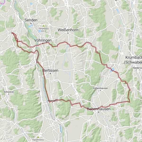 Karten-Miniaturansicht der Radinspiration "Rundtour durch Illerrieden und Umgebung" in Tübingen, Germany. Erstellt vom Tarmacs.app-Routenplaner für Radtouren