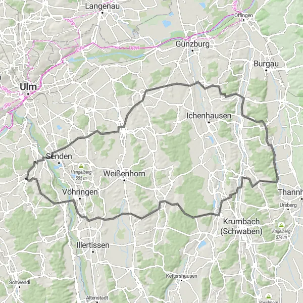 Map miniature of "Ultimate Senden Loop" cycling inspiration in Tübingen, Germany. Generated by Tarmacs.app cycling route planner