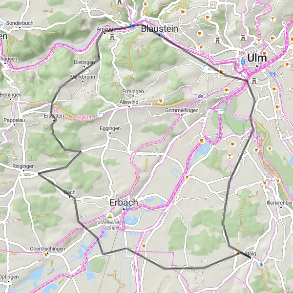 Map miniature of "Staig Loop" cycling inspiration in Tübingen, Germany. Generated by Tarmacs.app cycling route planner