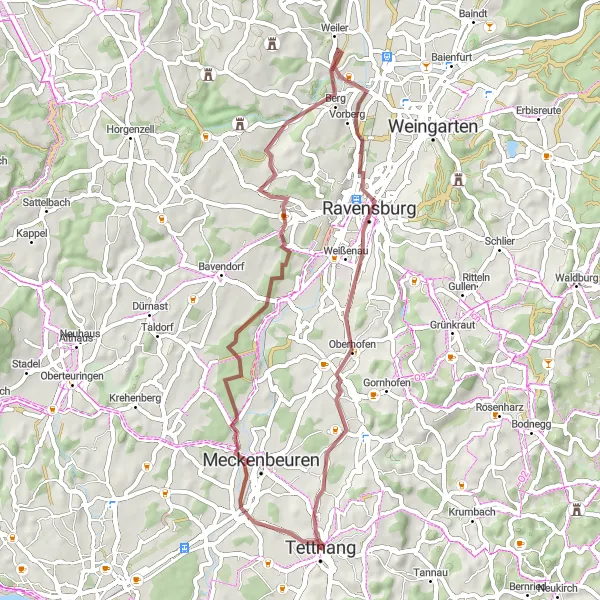 Map miniature of "Tettnang - Oberhofen" cycling inspiration in Tübingen, Germany. Generated by Tarmacs.app cycling route planner