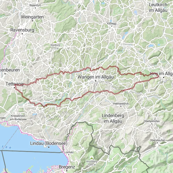 Map miniature of "Tettnang - Schöneck - Lindenbuckel" cycling inspiration in Tübingen, Germany. Generated by Tarmacs.app cycling route planner