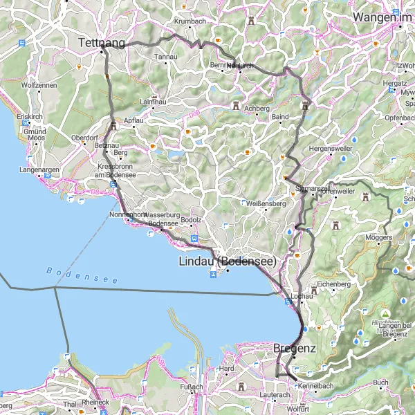 Map miniature of "Tettnang Marienberg Route" cycling inspiration in Tübingen, Germany. Generated by Tarmacs.app cycling route planner