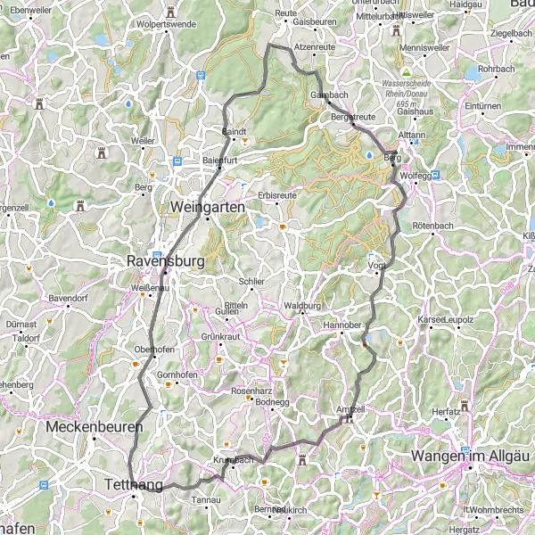 Map miniature of "Tettnang - Bergatreute" cycling inspiration in Tübingen, Germany. Generated by Tarmacs.app cycling route planner