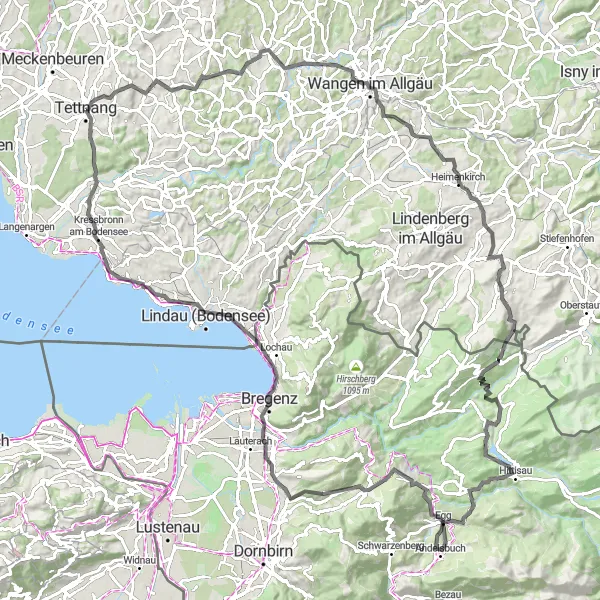 Map miniature of "Tettnang - Bregenz" cycling inspiration in Tübingen, Germany. Generated by Tarmacs.app cycling route planner