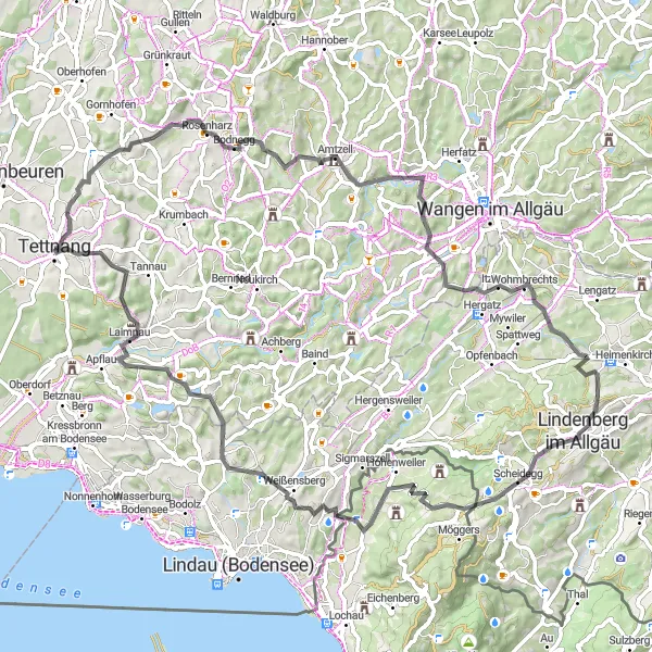 Map miniature of "Tettnang Hopfenpfad Route" cycling inspiration in Tübingen, Germany. Generated by Tarmacs.app cycling route planner