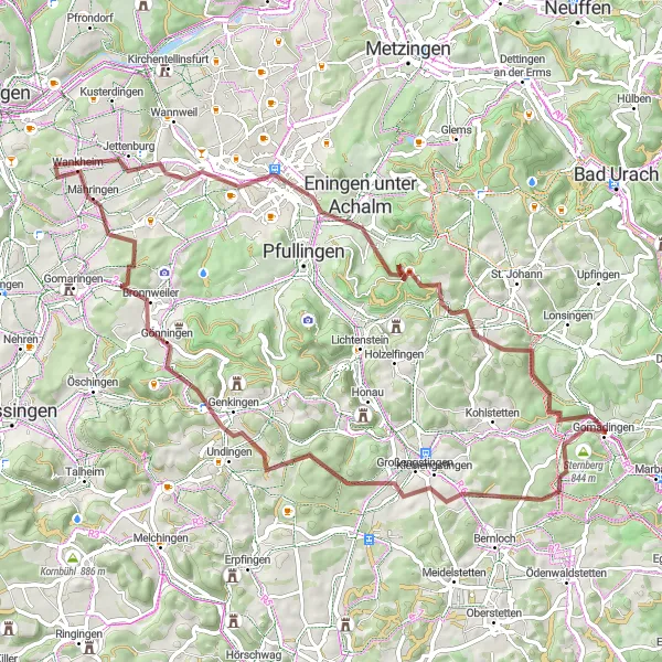 Karten-Miniaturansicht der Radinspiration "Reutlingen und Umgebung Rundkurs" in Tübingen, Germany. Erstellt vom Tarmacs.app-Routenplaner für Radtouren