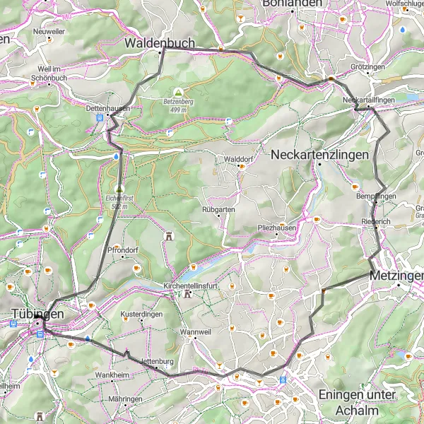 Karten-Miniaturansicht der Radinspiration "Österberg und Uhlberg Rundweg" in Tübingen, Germany. Erstellt vom Tarmacs.app-Routenplaner für Radtouren