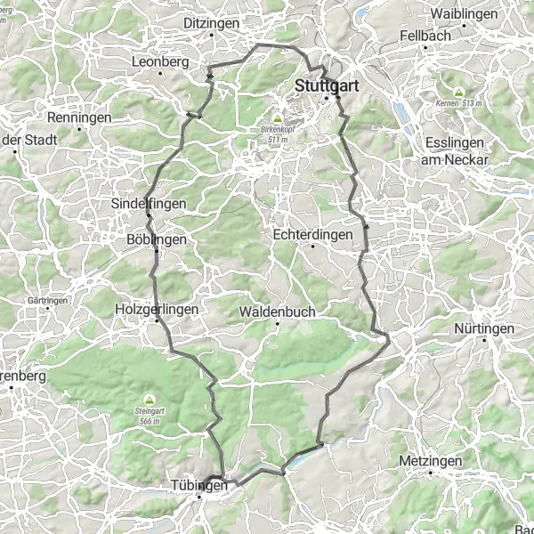 Karten-Miniaturansicht der Radinspiration "Panoramaroute rund um Böblingen und Lustnau" in Tübingen, Germany. Erstellt vom Tarmacs.app-Routenplaner für Radtouren