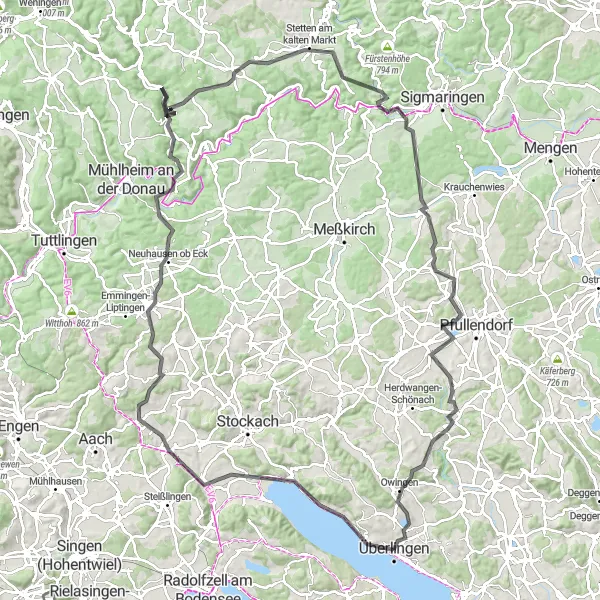 Karten-Miniaturansicht der Radinspiration "Hügelige Abenteuerfahrt durch die Region" in Tübingen, Germany. Erstellt vom Tarmacs.app-Routenplaner für Radtouren