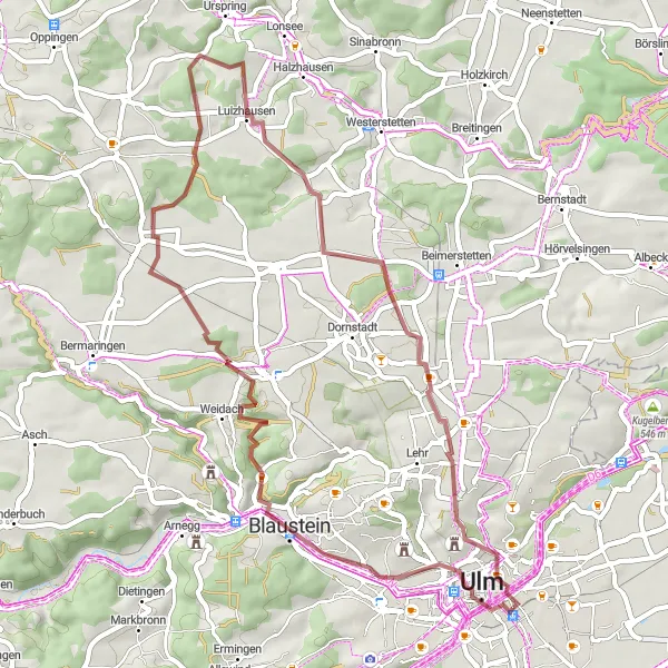Karten-Miniaturansicht der Radinspiration "Der Maxplatz-Luizhausen-Rundweg" in Tübingen, Germany. Erstellt vom Tarmacs.app-Routenplaner für Radtouren