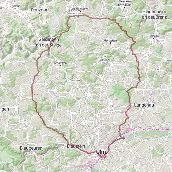 Karten-Miniaturansicht der Radinspiration "Der Maxplatz-Böfinger Halde-Rundweg" in Tübingen, Germany. Erstellt vom Tarmacs.app-Routenplaner für Radtouren