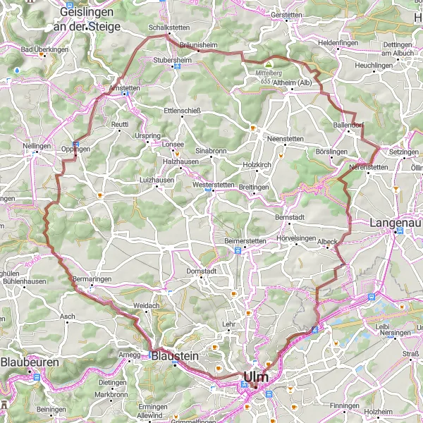 Karten-Miniaturansicht der Radinspiration "Rundfahrt um Ulm" in Tübingen, Germany. Erstellt vom Tarmacs.app-Routenplaner für Radtouren