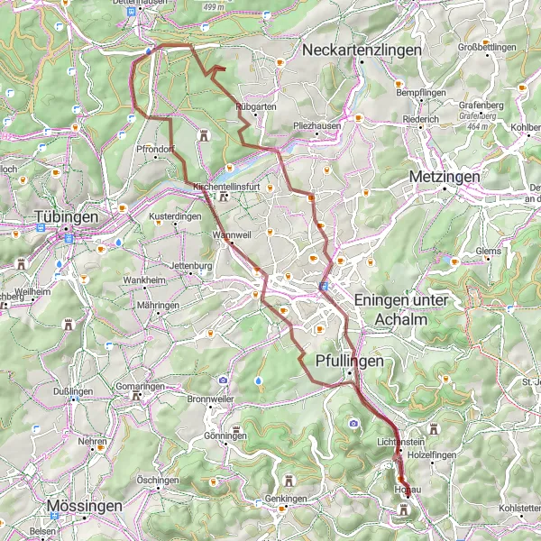 Map miniature of "Unterhausen to Gießstein" cycling inspiration in Tübingen, Germany. Generated by Tarmacs.app cycling route planner