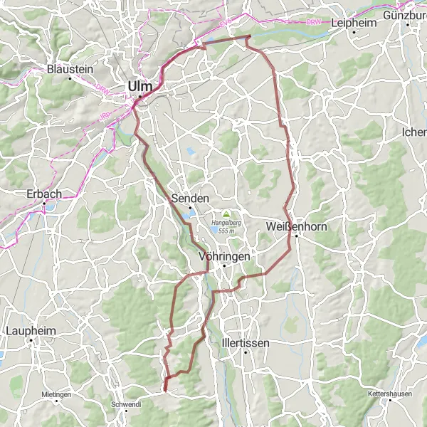 Map miniature of "Ulm Discovery Route" cycling inspiration in Tübingen, Germany. Generated by Tarmacs.app cycling route planner