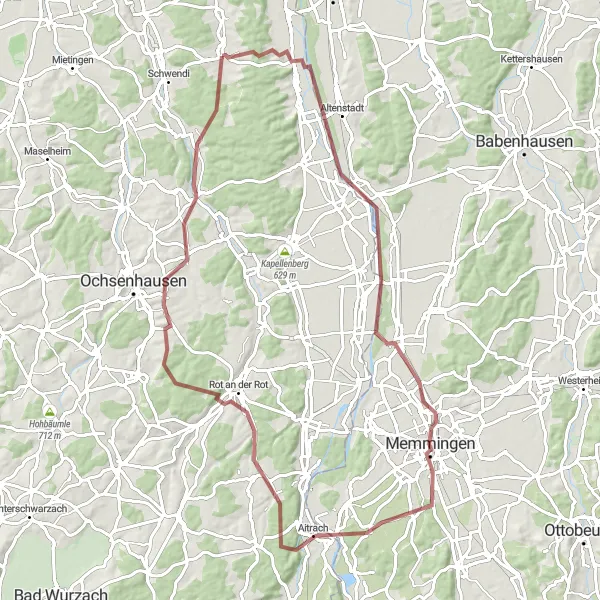 Map miniature of "Rugged Valleys and Historic Towns" cycling inspiration in Tübingen, Germany. Generated by Tarmacs.app cycling route planner