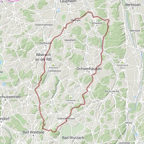 Map miniature of "The Challenging Loop" cycling inspiration in Tübingen, Germany. Generated by Tarmacs.app cycling route planner