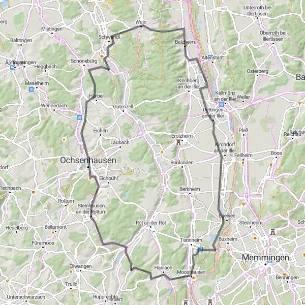 Map miniature of "Balzheim and Beyond" cycling inspiration in Tübingen, Germany. Generated by Tarmacs.app cycling route planner