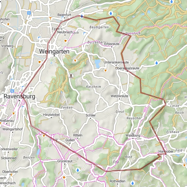 Map miniature of "The Ravensburg Adventure" cycling inspiration in Tübingen, Germany. Generated by Tarmacs.app cycling route planner