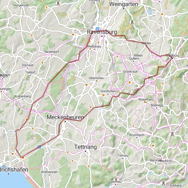 Map miniature of "The Schlier Gravel Tour" cycling inspiration in Tübingen, Germany. Generated by Tarmacs.app cycling route planner