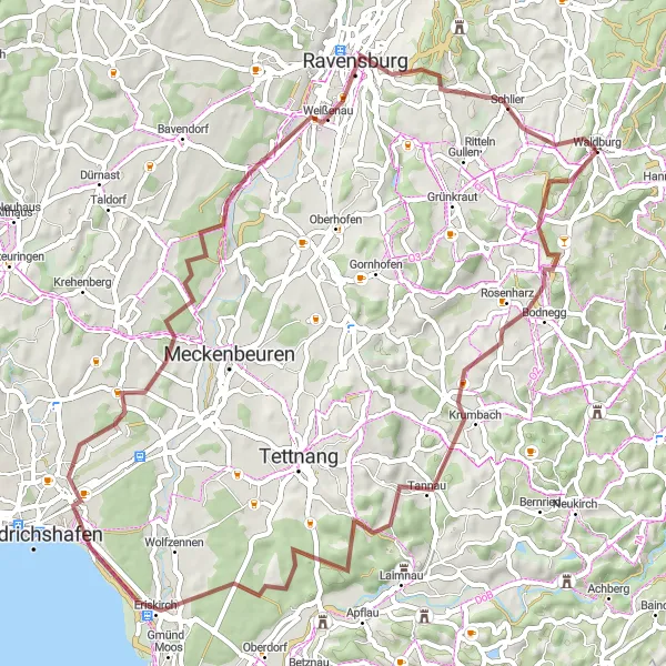 Map miniature of "The Bodnegg Adventure" cycling inspiration in Tübingen, Germany. Generated by Tarmacs.app cycling route planner