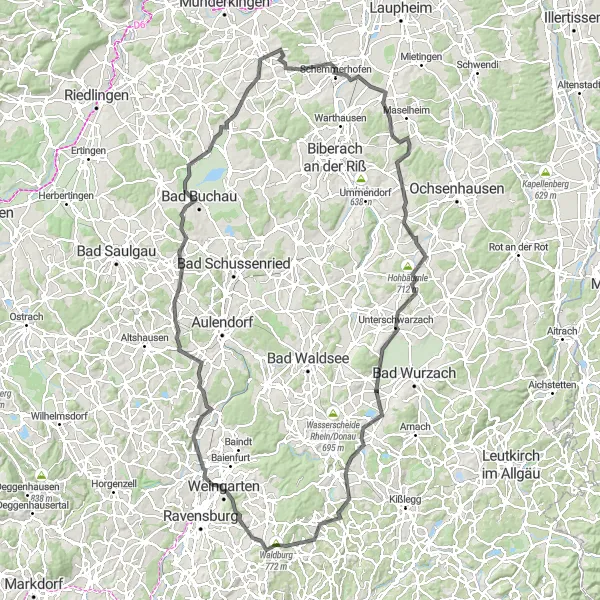Map miniature of "Hidden Gems of Baden-Württemberg" cycling inspiration in Tübingen, Germany. Generated by Tarmacs.app cycling route planner
